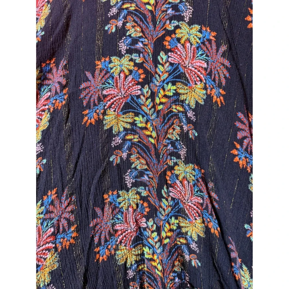 Unbranded Women NA Tropical Sharkbite Hem‎ Navy Blue Gold Metallic Boho Sun Top